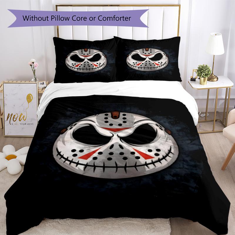 3pcs Duvet Cover Set (1*Duvet Cover + 2*Pillowcase, Without Core), Jason Voorhees Print Soft All‑Season Bedding Set, Home Bedroom Decor Gift