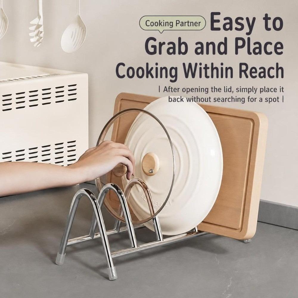 Rustproof Pot Lid Storage Rack Stainless Steel Kitchen Countertop Organizer For Kitchen Storage