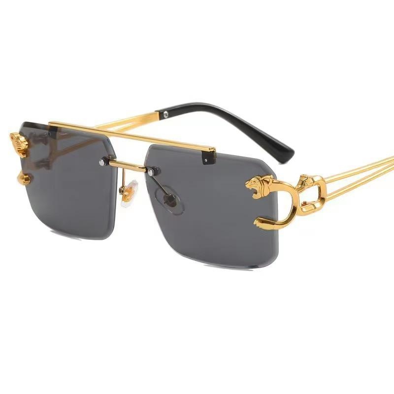 Unisex Square Frame Leopard Head Sunglasses, UV Protection, Trendy and High-End Feel