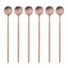 Juego de cucharas con mango largo dorado de 6 uds., juego de cubiertos de acero inoxidable mate, bebida agitadora pulida, helado, postre, cuchara para té, vajilla
