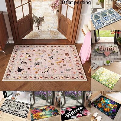 2D FLAT/1pc Decorative Printed Welcome Door Mats,Suitable for Indoor and Outdoor Doorways, Door Mats for Decoration.