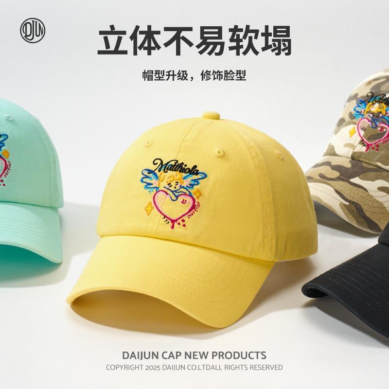 Big head circumference deep top baseball cap love angel embroidery letters black and white splicing contrast color show face small cap children