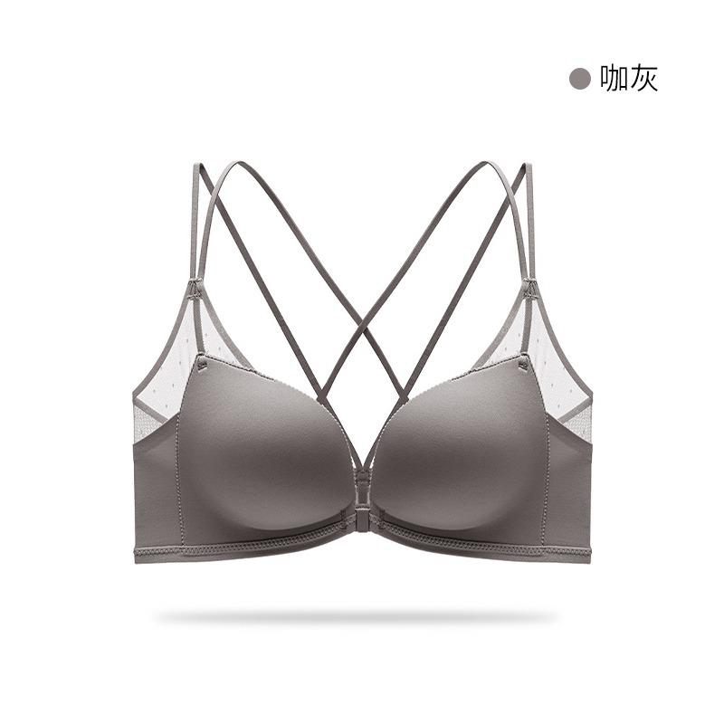 Women Front Closure Cross Back Wirefree Push Up Bra Seamless Bralette