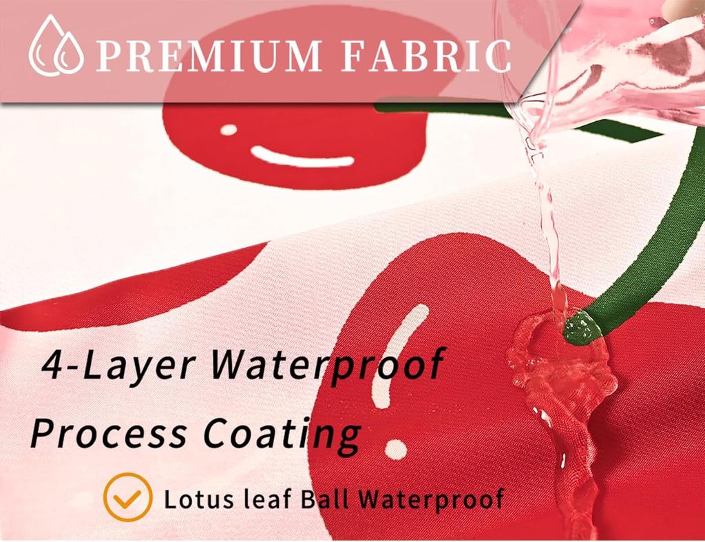 Cute Floral Cherry Curtains Waterproof Soft Polyester Bathroom Curtain- Washable Privacy Cloth Shower Curtain For Bathroom