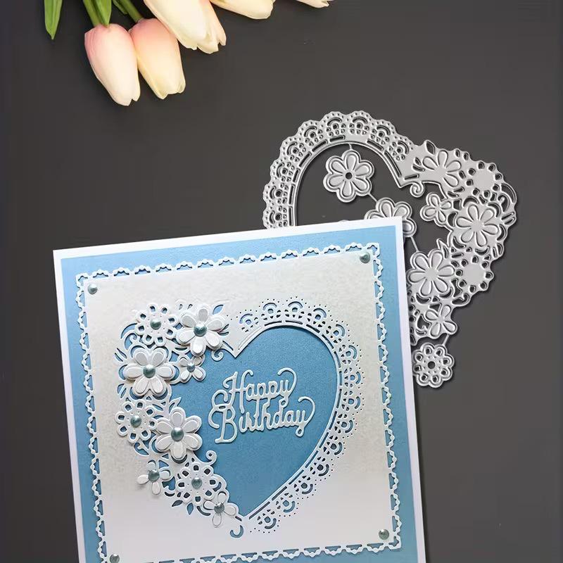 Carbon Steel Heart Lace Embossing Die-Cut Template for DIY Birthday Cards