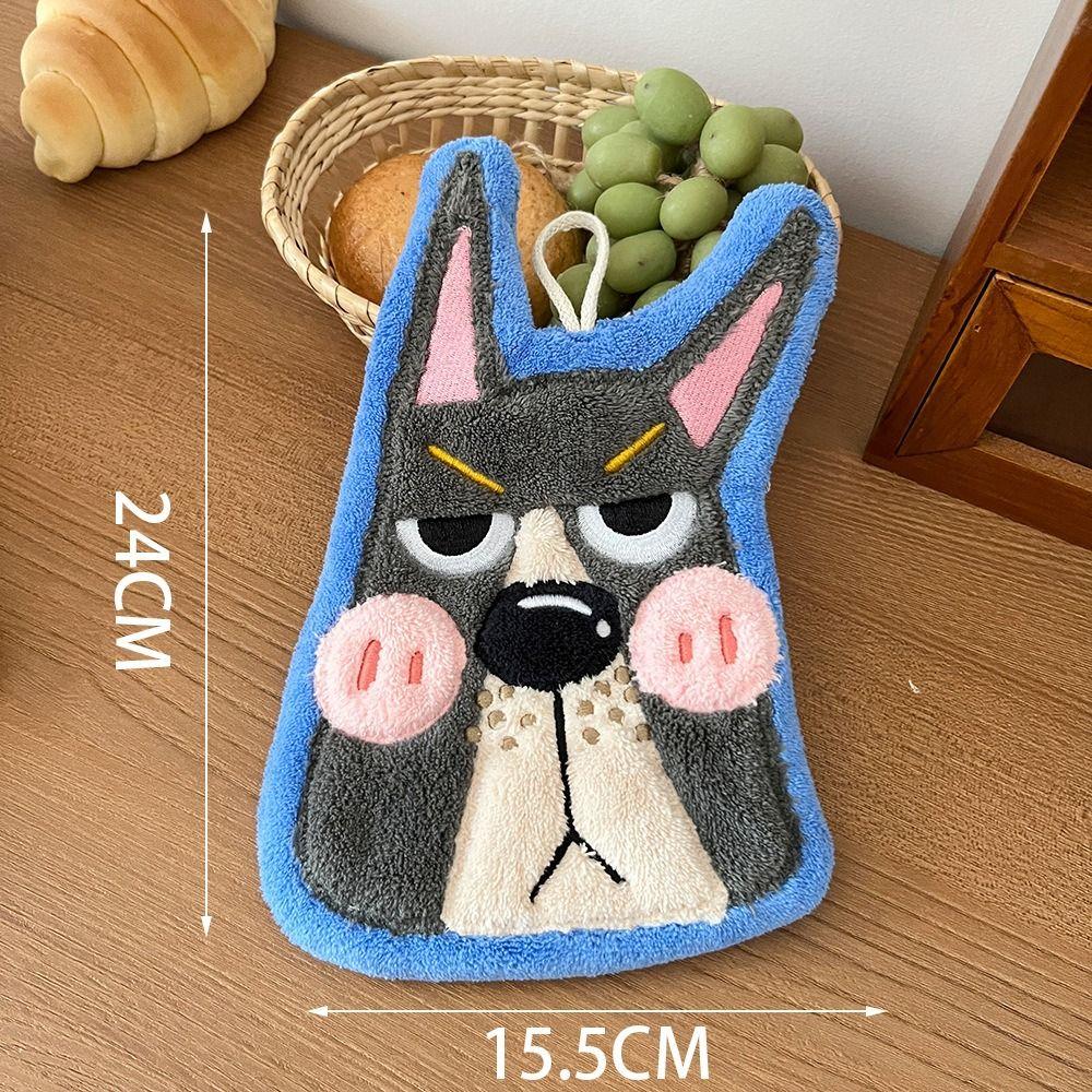 Durable Cute Dog Hand Towel Coral Fleece Soft Toilet Handkerchief Thickened Strong Water Absorption Washcloth Kitchen
