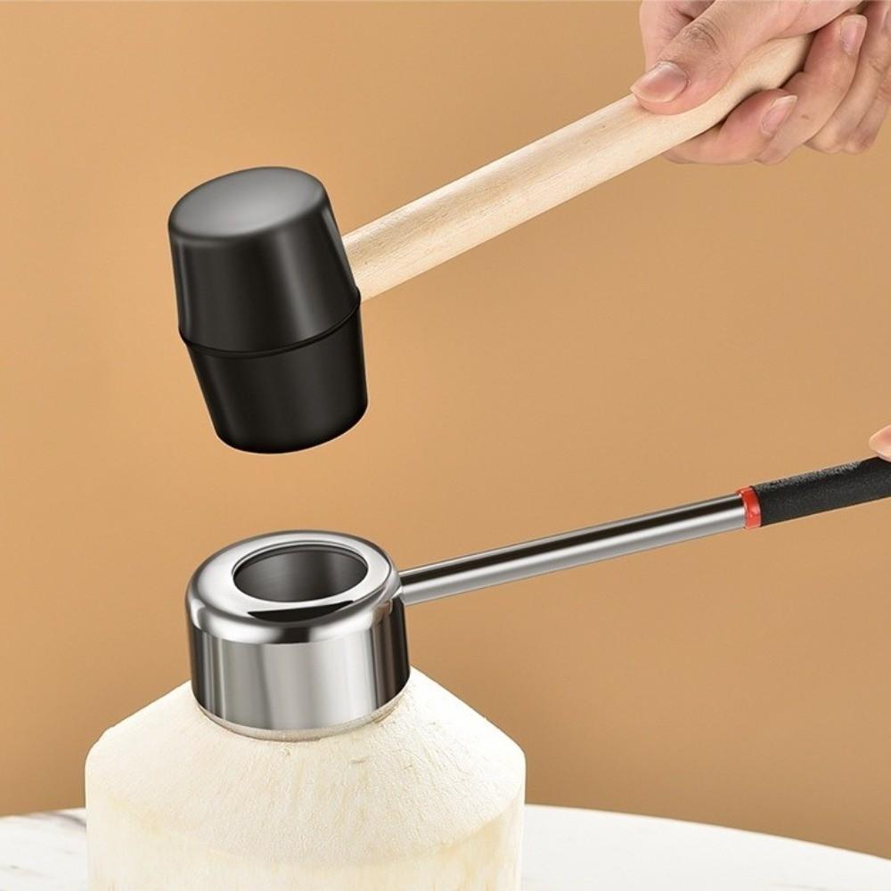 Stainless Steel Coconut Breaker Kit Rubber Hammer Coconut Puncher Hand Hole Puncher  Fruit Opening