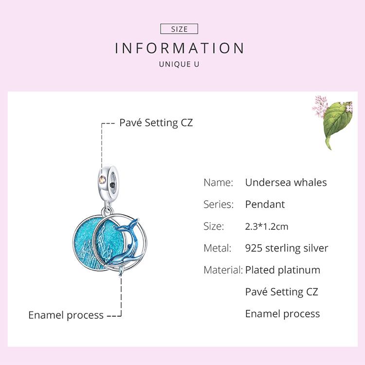 Pandantiv BAMOER din argint 925 emailat balenele submarine albastre pentru brățară sau brățară originală