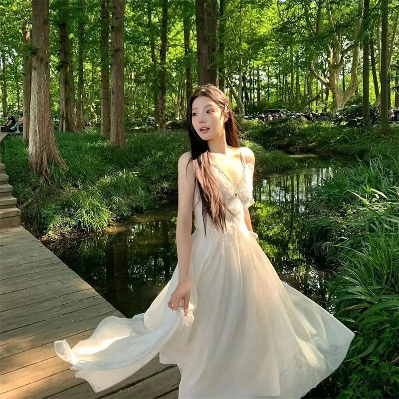 Elegant European Mesh Summer Dress - Xilan Butterfly Dream