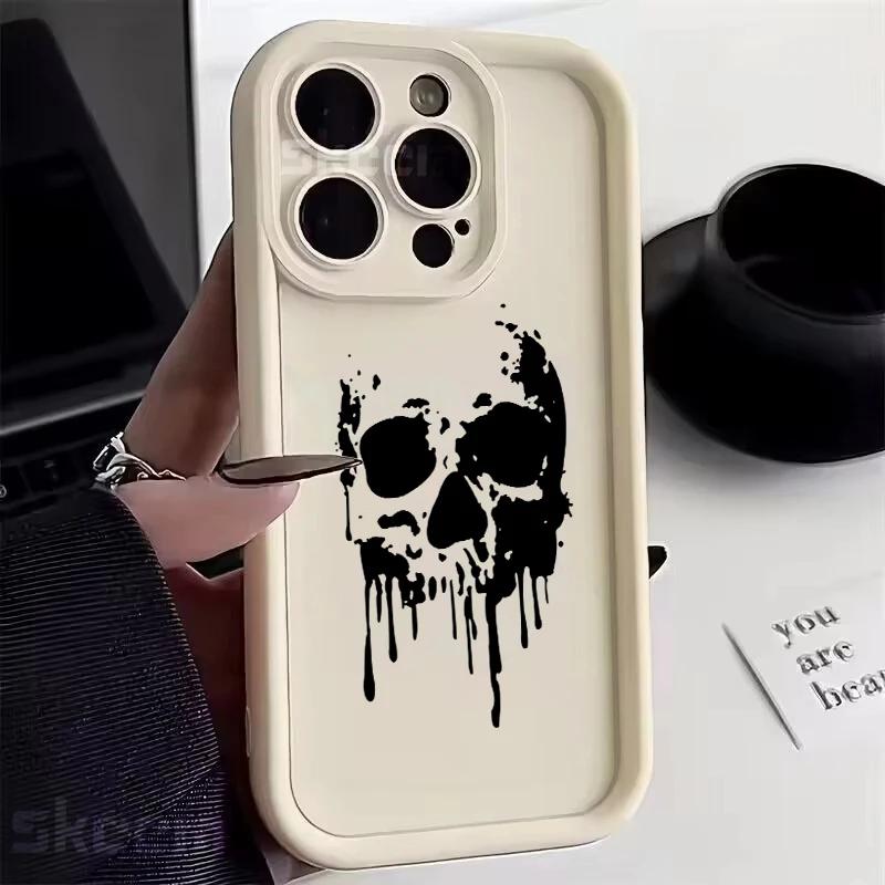 New Terror Black Skull Soft Silicone Phone Case For iPhone 16 15 14 13 12 11 Pro Max X XS XR 7 8 Plus Shockproof Bumper Cover