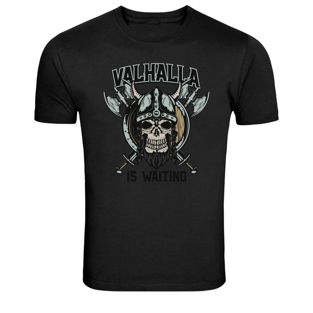 Valhalla Wartet Wikinger Schädel Krieger Grafik T-Shirt