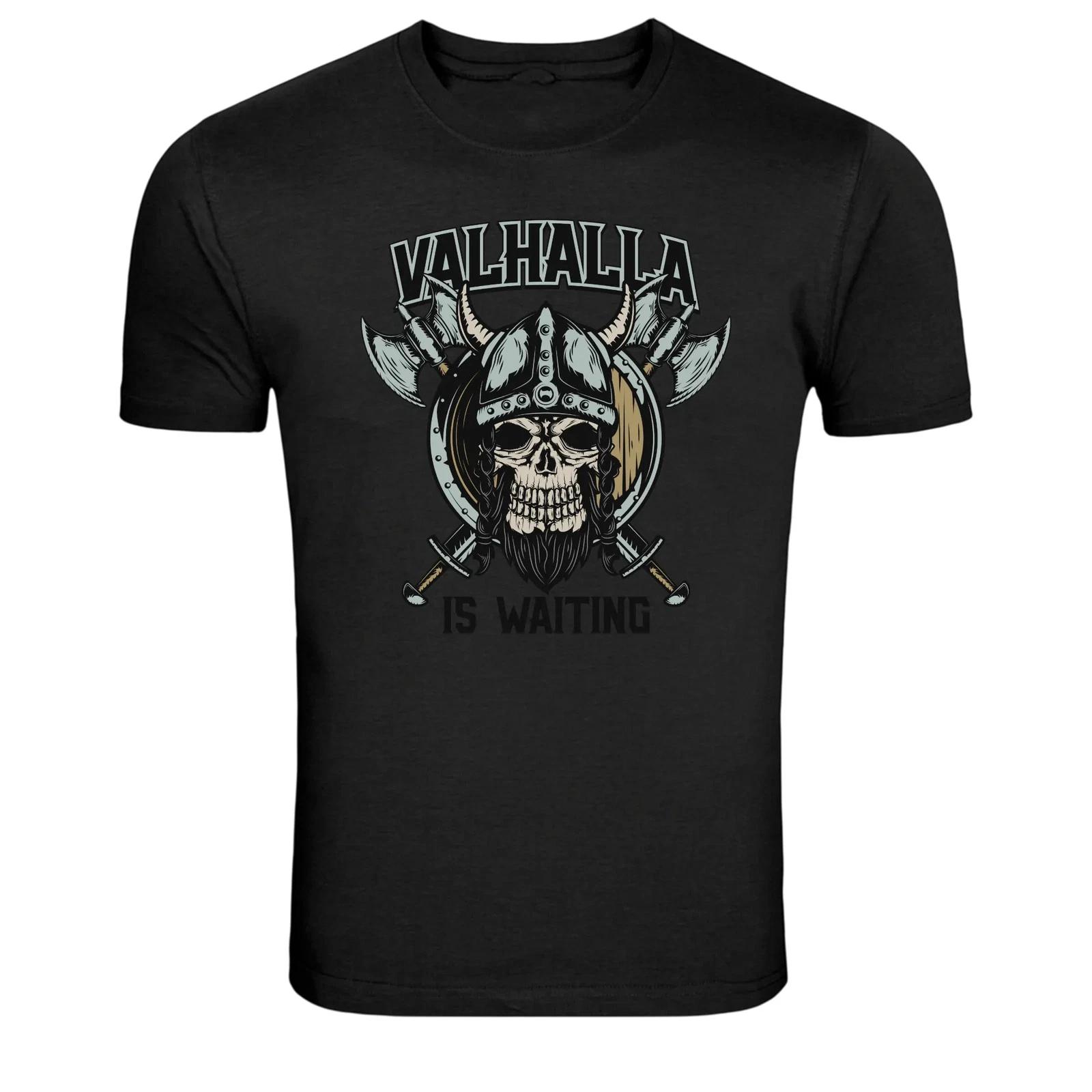 Valhalla Is Waiting Viking Skull Warrior Graphic T-Shirt 3XL