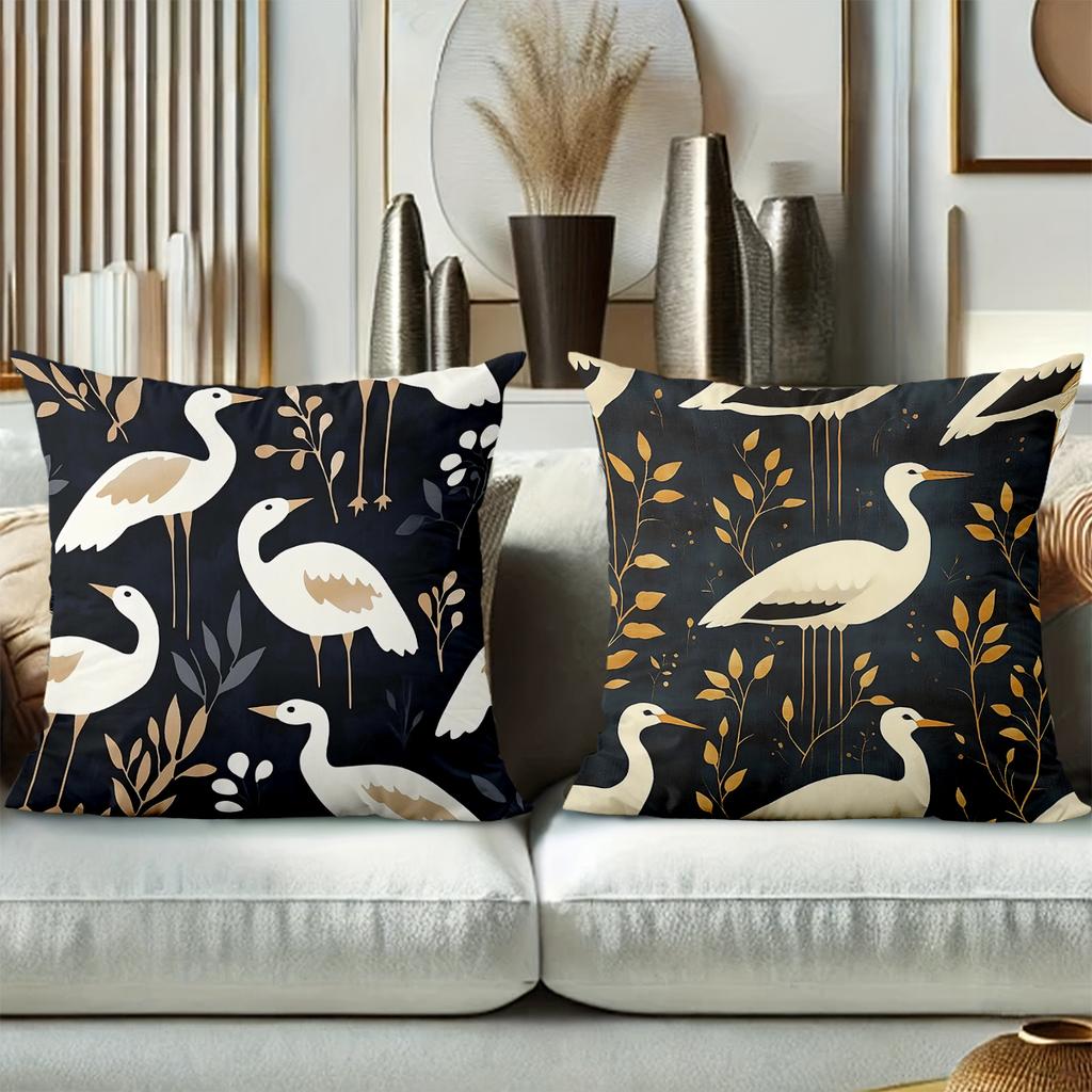 Heron Patterned Cushions With Floral And Leaf Designs Polyester pillowcase, sofa decorative cushion cov Headboard Pillow