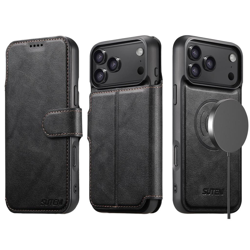 iPhone 17 Pro Max Flip Case with Card Slot, Magnetic Snap, Wireless Charging, Stand Function, and Leather Finish