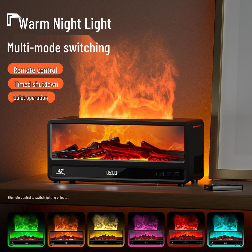 Remote-Controlled Retro Fireplace Aroma Diffuser with Seven-Color Flame and Humidifier