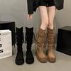 Vintage Fashion Women's Shoes 2026 Autumn New Fringe Comfortable Knight Boots Height Increase Non Slip Wear Resistant Long Boots