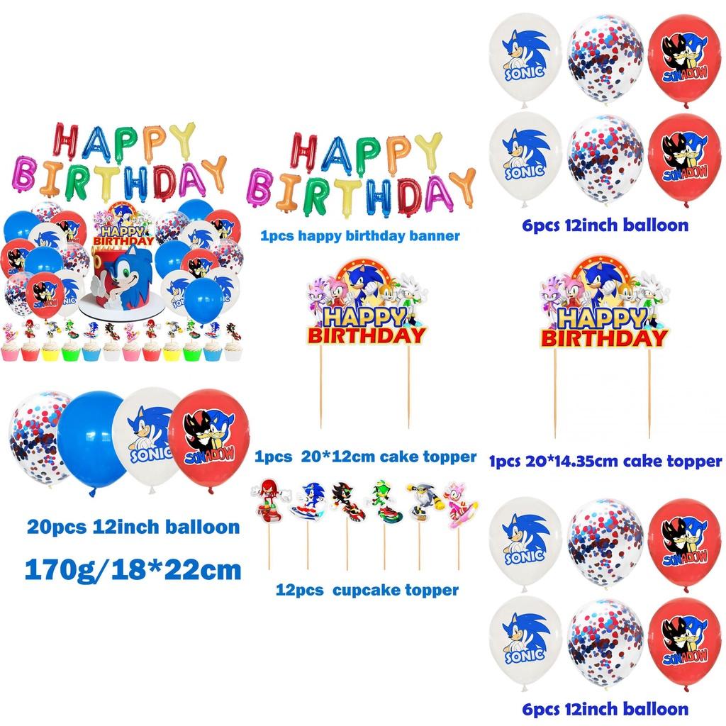 Sonic Balloon Cartoon Blue Pink Dog Cake Topper Birthday Decoration Supplies