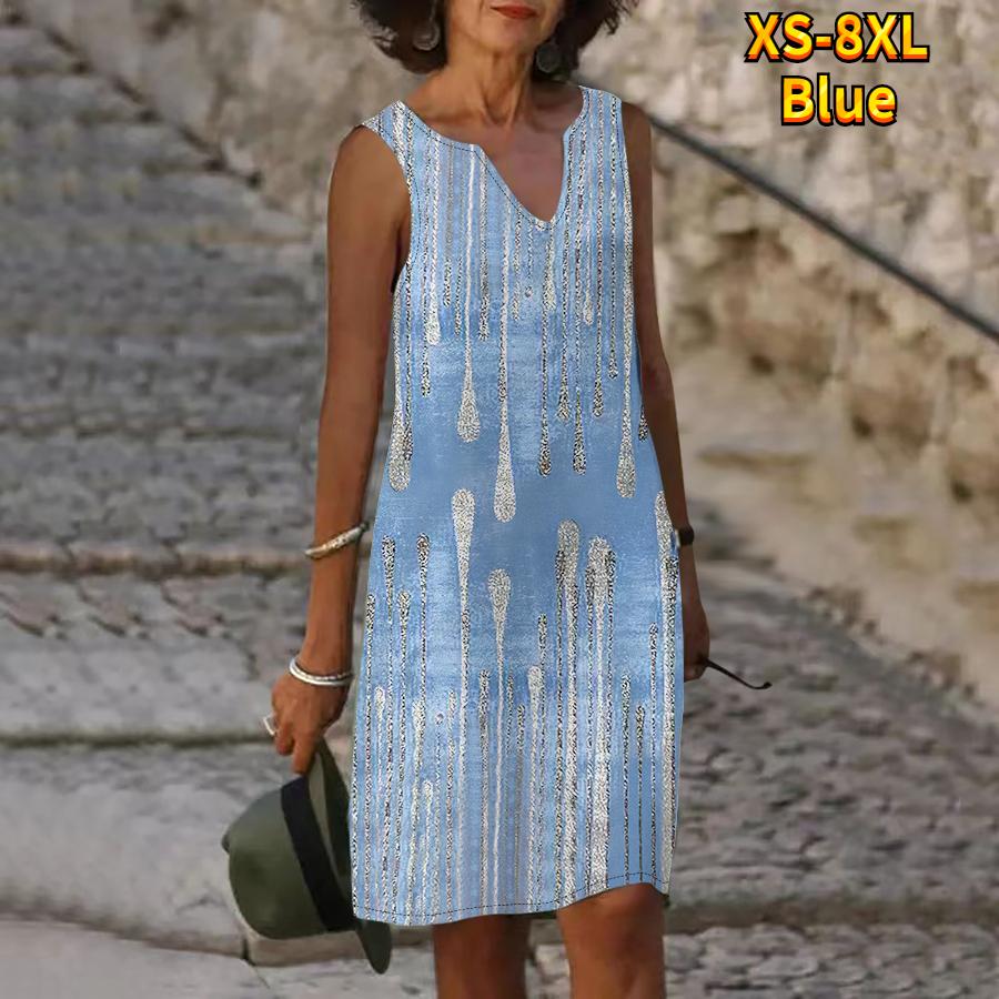 

Женское летнее белое обтекаемое платье с v-образным вырезом и принтом капель, повседневное модное платье без рукавов, повседневное свободное сексуальное платье размера плюс XS-8XL S синий