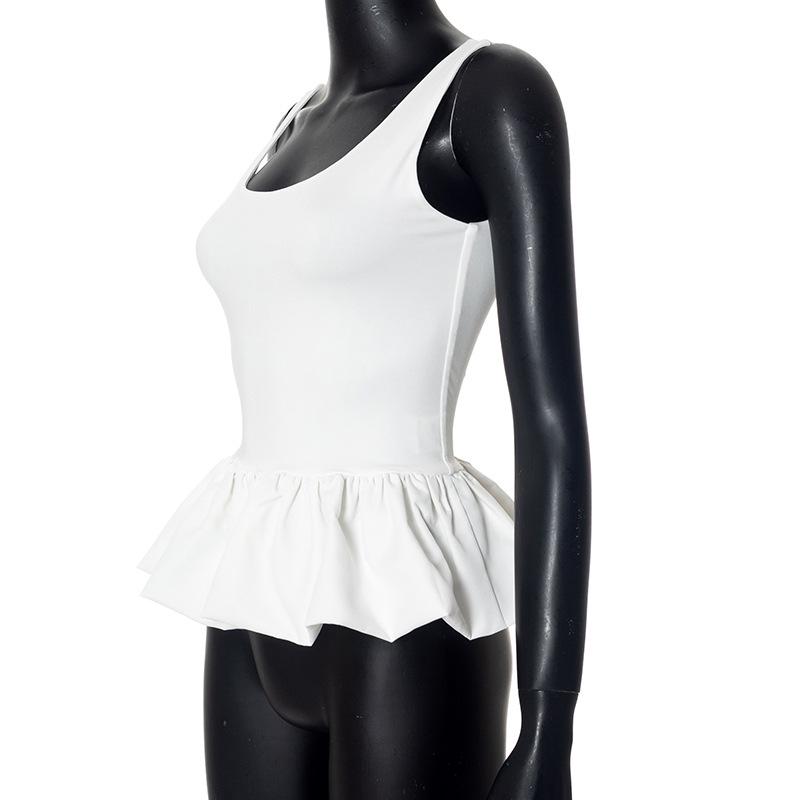 Flower Bud Embroidery Wooden Ear Edge Bra Sling Top Summer Women's Sexy Solid Color Elastic Slim Fit Sleeveless Casual Tank