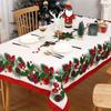 Festive Red Tablecloth with Decorative Elements - Thick Fabric, Easy To Clean, Machine Washable, Perfect for Party and Holiday Decoration