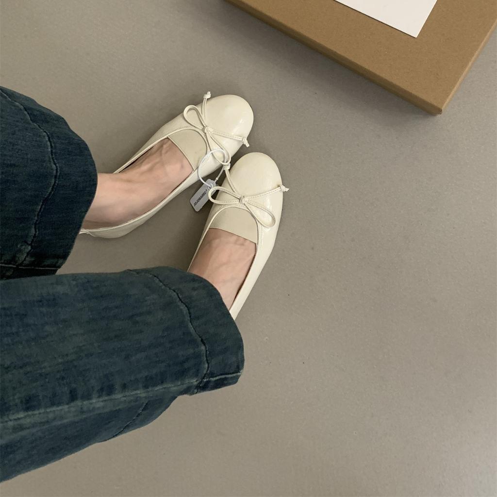 Retro Bow Doudou Shoes Women's 2025 New Japanese Round Head Shallow Mouth Single Shoes Women's Flat Bottom Ladyshoes Grandma Shoes