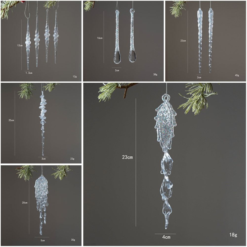 New Crystal Clear Christmas Tree Ornaments Glitter Hanging Party Holiday Decor Transparent Acrylic Icicle Decorations