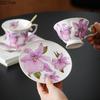 Purple Lily Pattern Mugs Porcelain Cup&saucer Tableware Gilding Coffee Mug Dining Table Afternoon Tea Teacup Fruits Juice Cup