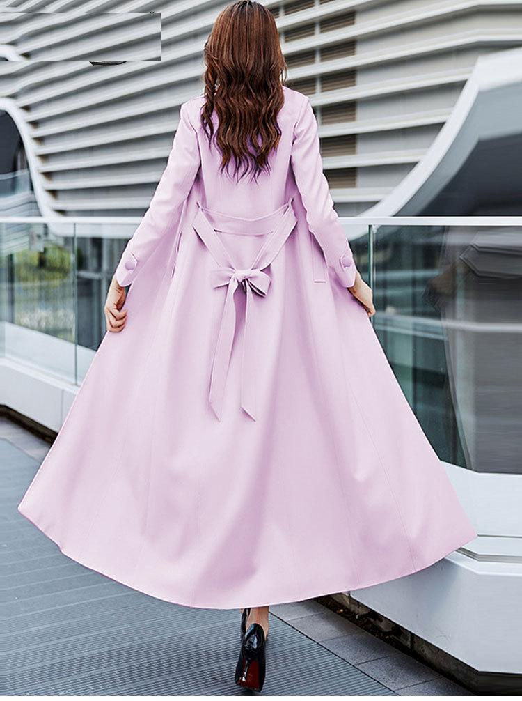 Kniehoher Trenchcoat, schlankes Temperament, langer Schnür-Revers-Trenchcoat, schmale Taille