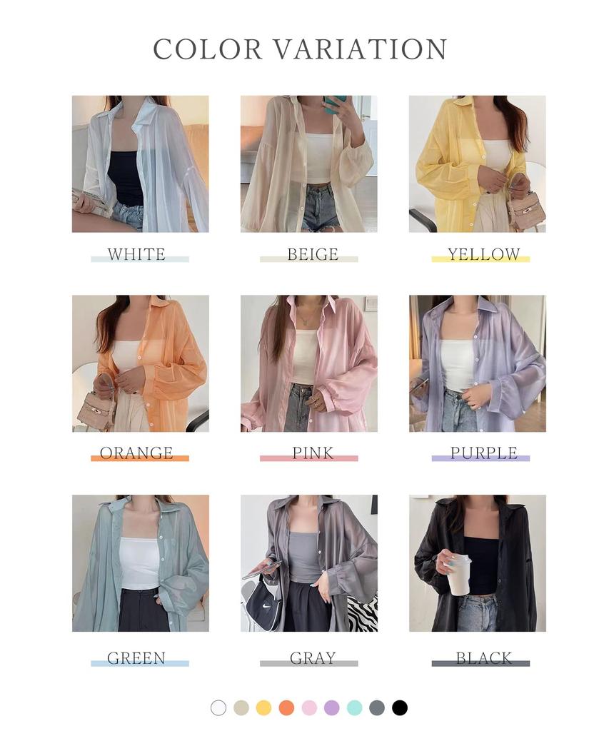 Sheer shirt summer loose long simple [J.STORE] shirt, top, women's, outerwear, women's, summer, spring, spring/summer, clothes, Korean, thin,