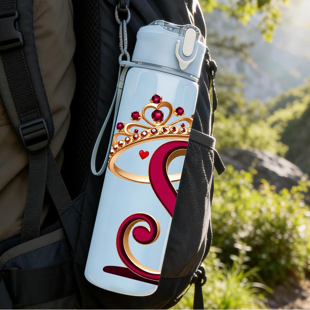 1 ks Koruna Růže Písmeno S Monogram 750ml Barevná Plastová Sportovní Láhev na Vodu Neprosakující Víčko s Flip-Top Brčkem Vhodné pro Sport Kancelář Domácí Použití