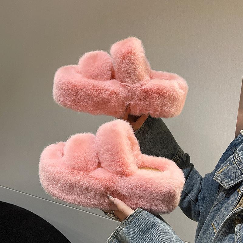 

Internet celebrity explosion 7cm thick bottom fluffy slippers women s wear 2024 new heightening fluffy home cotton drag 40 червоний