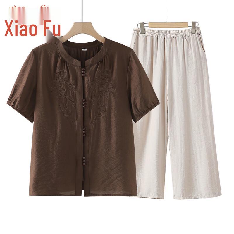 Elegante chinesische Kurzarmbluse für Frauen mittleren Alters