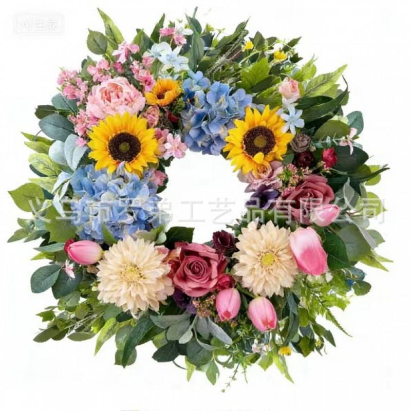 Easter Wreath Decor With Artificial Daisies Sunflowers Door Wall Hanging Home Party Decoration