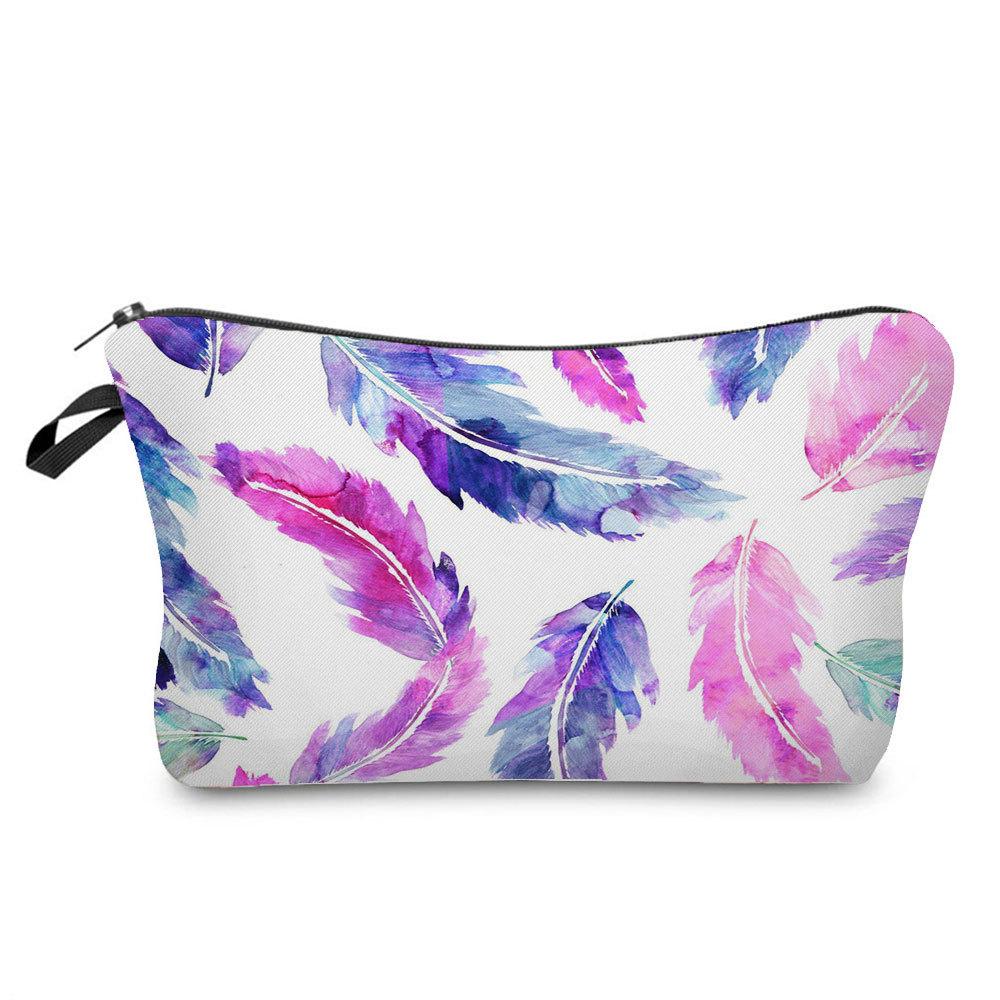 Women Feather Print Cosmetic Bag Toiletries Organize Travel Storage Case  6375