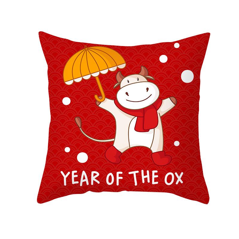 Short Plush Year of The Ox Pillow Insurance Company Gift Cushion Big Red Fortune Pillow Office Cushion