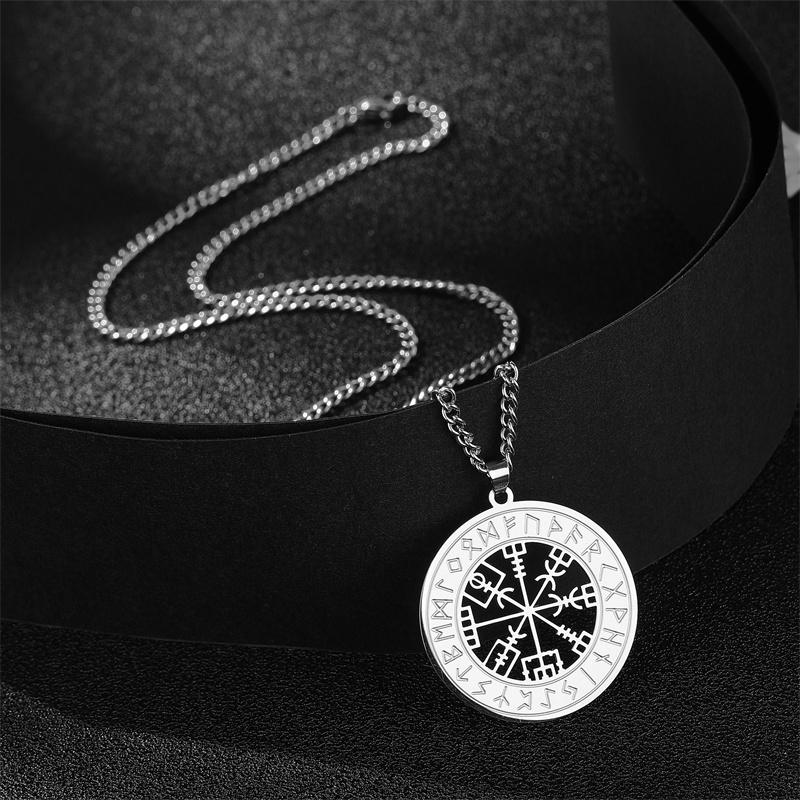 Vintage Viking Rune Compass Pendant Necklace for Men Stainless Steel Jewelry Gifts Collar Hombre Amulet Accessories