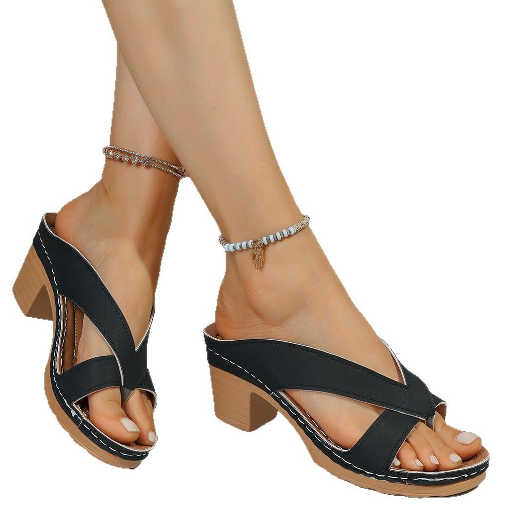 Summer slope high-heeled slippers women's light and comfortable versatile sandals