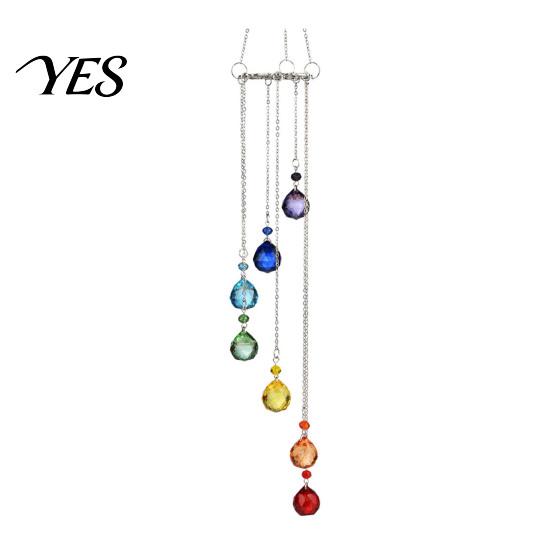 Colorful Light Projector Wind Chime Sun Catcher, 7-Color AB Crystal Balls & Beads, Crystals Ball Prisms Suncatcher, Garden Hanging Ornament