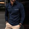 Men's Long Sleeve Shirts V Neck Button Down Blouse Tops  Color Block Shirts With Pocket