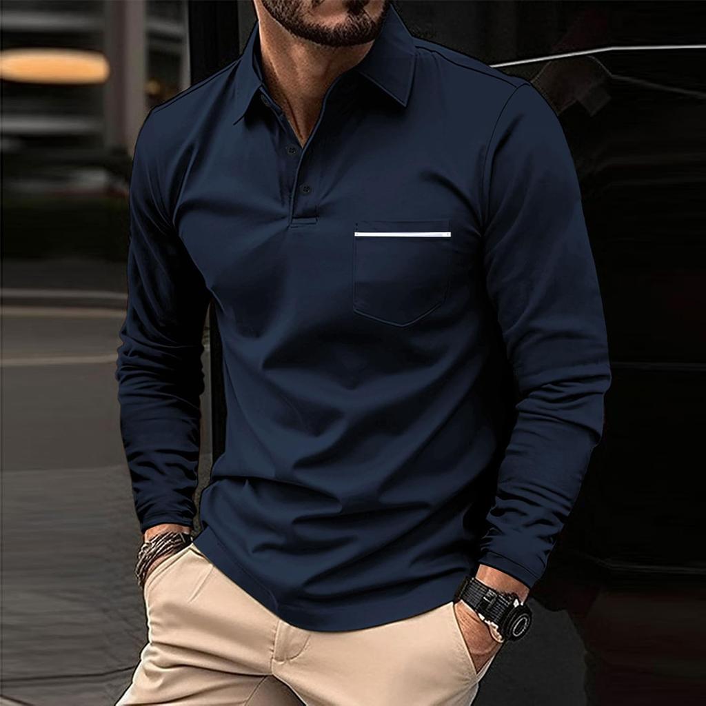 Men's Long Sleeve Shirts V Neck Button Down Blouse Tops  Color Block Shirts With Pocket