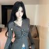 Oversize Vneck Tshirt For Women With Embroidery And Raglan Sleeves For Fall Winter Fashion