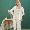 Cute Princess Pajama Set Women Victorian Lace Ruffle Sleepwear Romantic Cotton Loungewear with Bow Sweet Homewear Jogger Pants