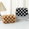 Plush Checkered Pencil Case With Breathable Fabric For Students And Daily Use