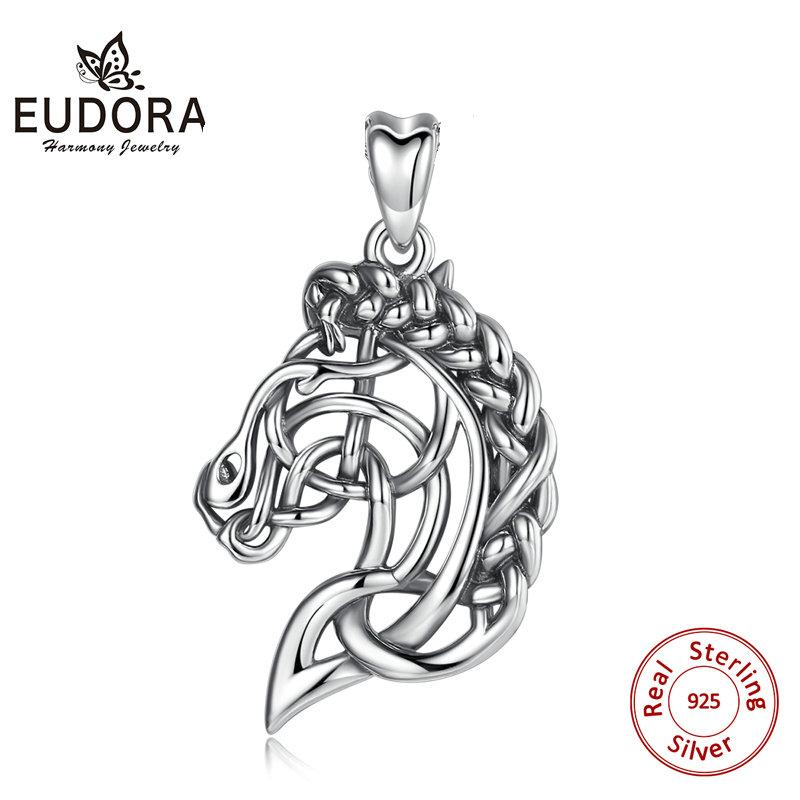 Eudora 925 Silver Horse Necklace Pendant Celtics Knot Spirit Horse Head Necklace Equestrian Jewelry Animal Series D424