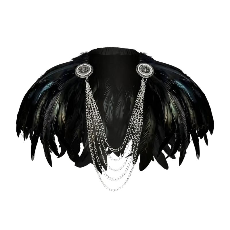 

Готический Панк Плащ из Искусственных Перьев Регулируемый Средневековый Стиль Костюм Аксессуар Для Косплея Хэллоуина 1 чёрный