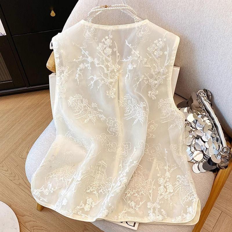New vest vest, thin retro sleeveless vest, embroidered vest top for women's summer