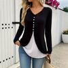 Spring and Autumn Women's New V-neck Women's Sexy Casual Contrast Color