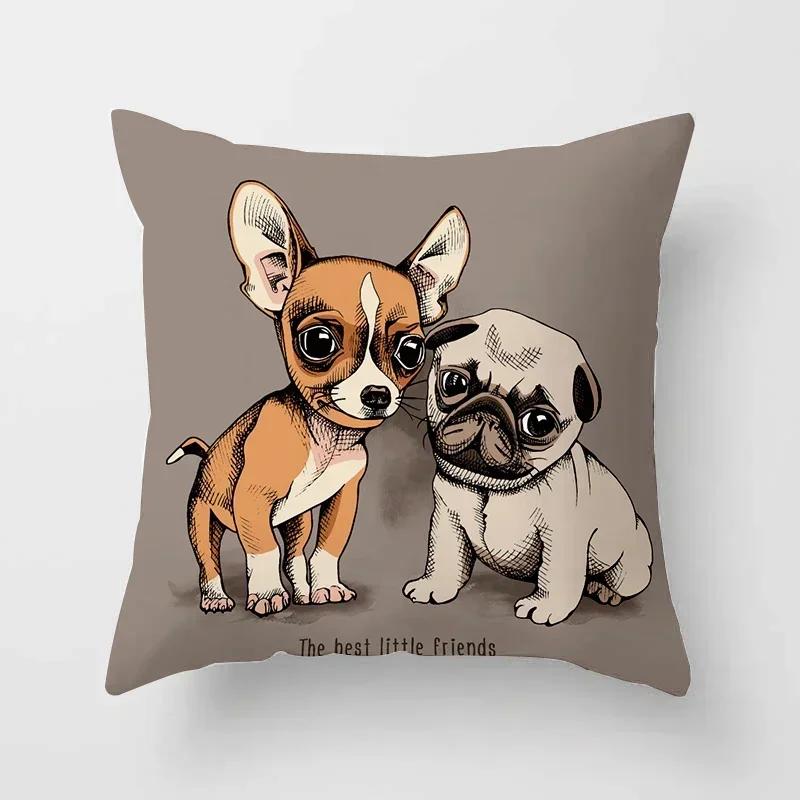 Cute Pug Bulldog Sofa Decorative Cushion Covers Pillowcase For Living Room Personalized Polyester Pillow Case 45*45 Home Decor
