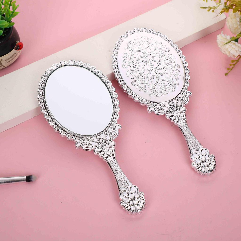 European-Style Irregular Shape Retro Handheld Makeup Mirror with Portable Handle