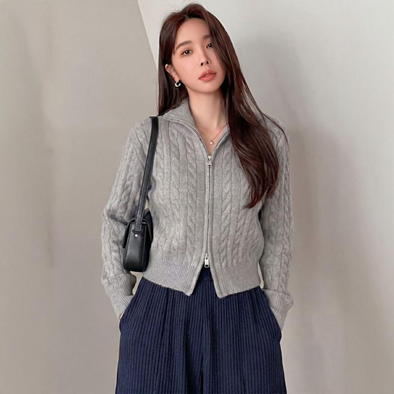 Women S Short Knit Cardigan With Zipper Casual Style